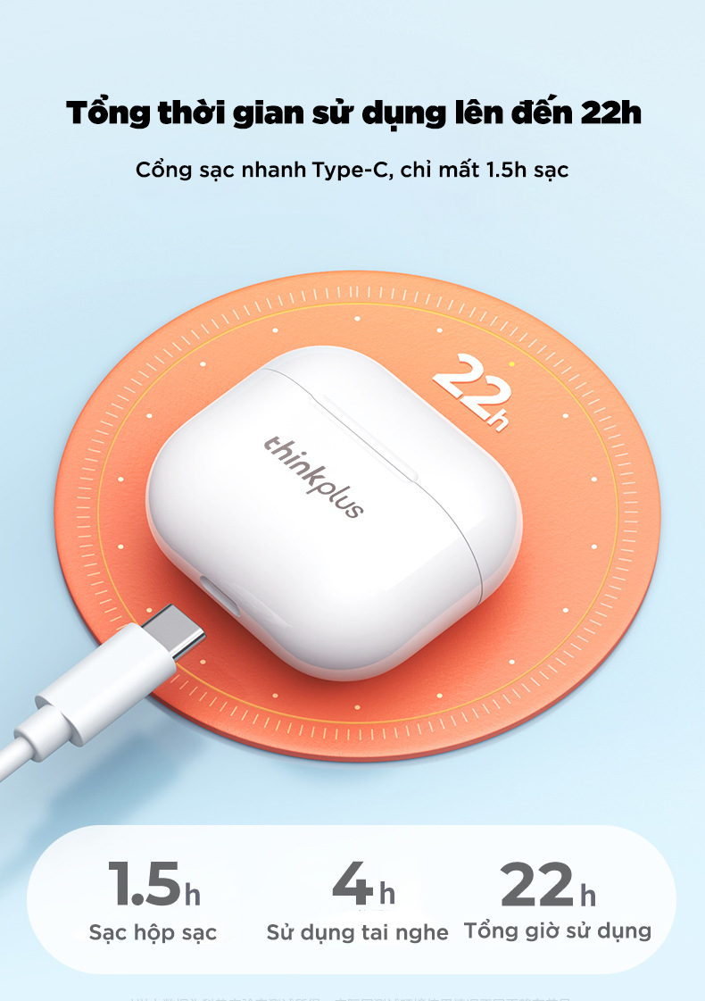 Tai Nghe True Wireless ThinkPlus LP40 - Hàng Nhập Khẩu