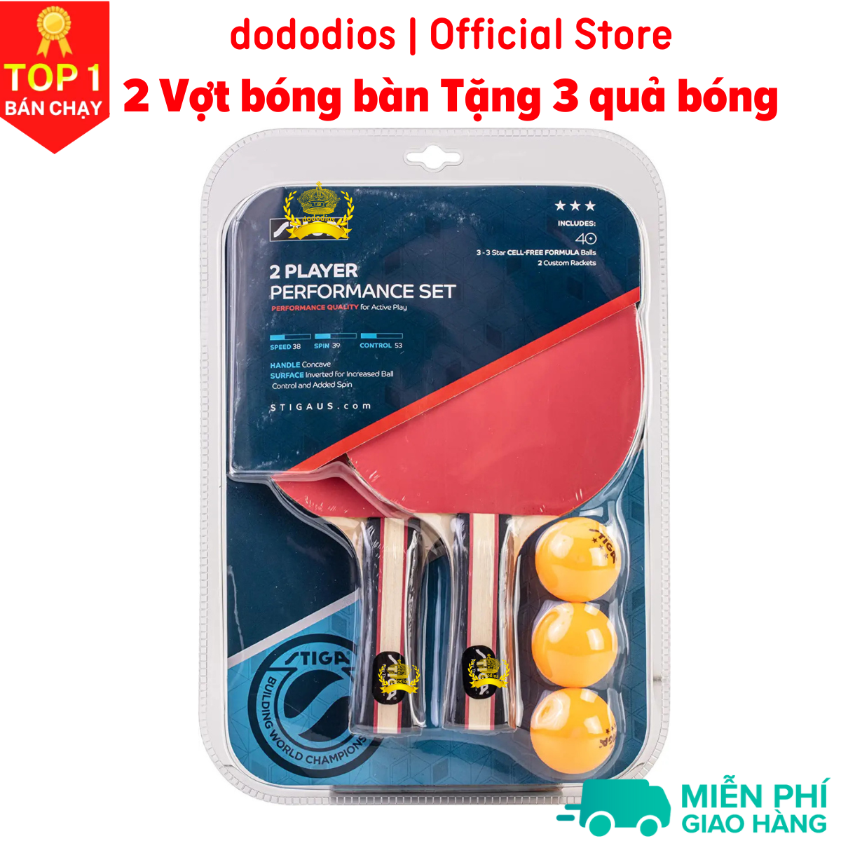 Vợt bóng bàn combo 2 chiếc tặng kèm 3 quả bóng và túi đựng - chính hãng dododios - Thiết kế chuẩn quốc tế