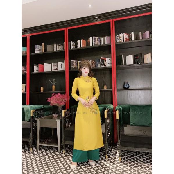 Áo dài taptta cao cấp đẹp họa tiết hoa thêu chuẩn xin. hàng thiết kế