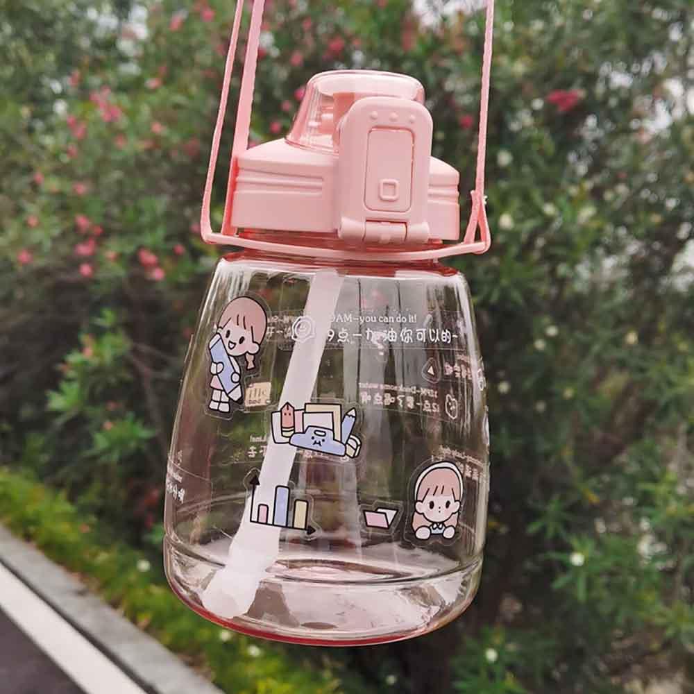 Bình Nước Có Ống Hút Drinkware Dung Tích Lớn 1100Ml Thể Thao Cốc Nhựa Dễ Thương Di Động Cách Nhiệt Trẻ Em Bầu 3 Màu