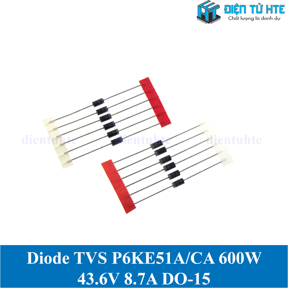 Bộ 5 Diode TVS 600W VR 43.6V 8.7A P6KE51CA P6KE51A - chân cắm DO-15