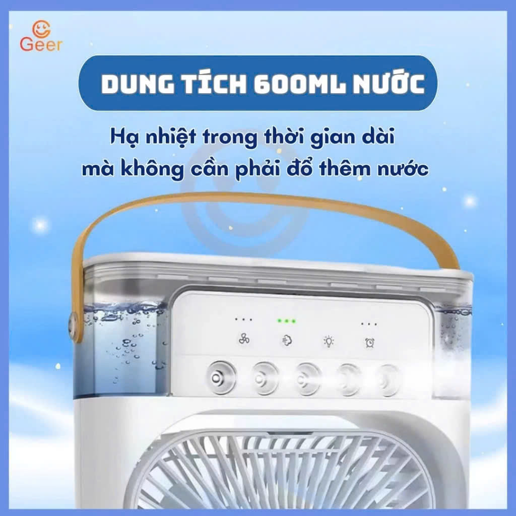 Quạt Điều Hòa Mini Cao Cấp Có Khay Nước PhunSương &amp; Đèn Ngủ – Mát Lạnh &amp; Nhỏ Gọn
