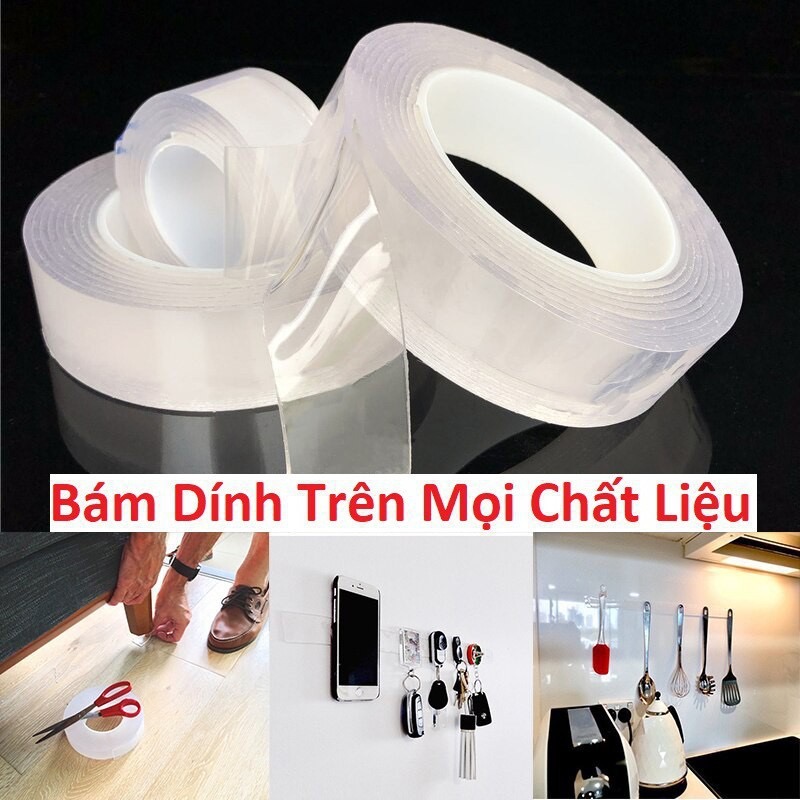 Băng keo 2 mặt trong suốt siêu dính dài 3m rộng 3cm, băng keo nano hai mặt