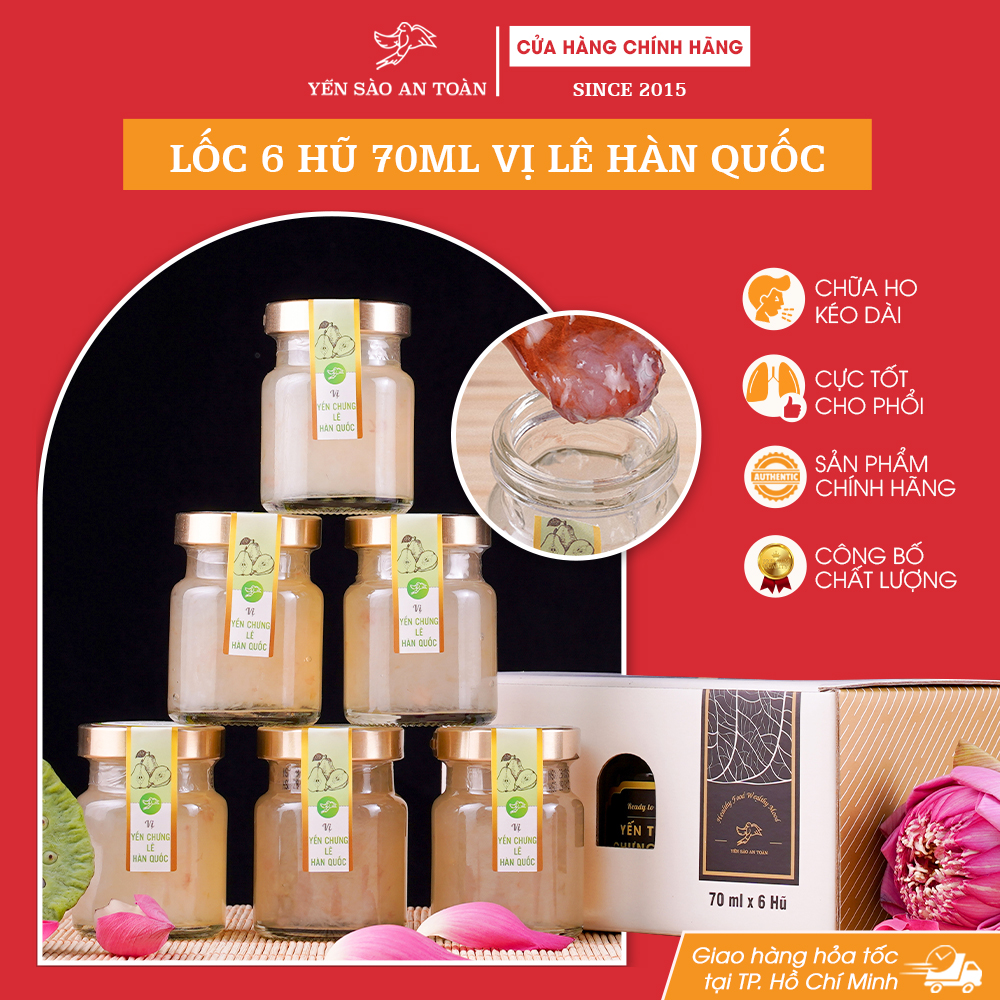 Hộp quà tặng 6 hũ Yến chưng sẵn vị Lê Hàn Quốc tốt cho phổi và hệ hô hấp ĐẬM ĐẶC YẾN TƯƠI từ Yến Sào An Toàn