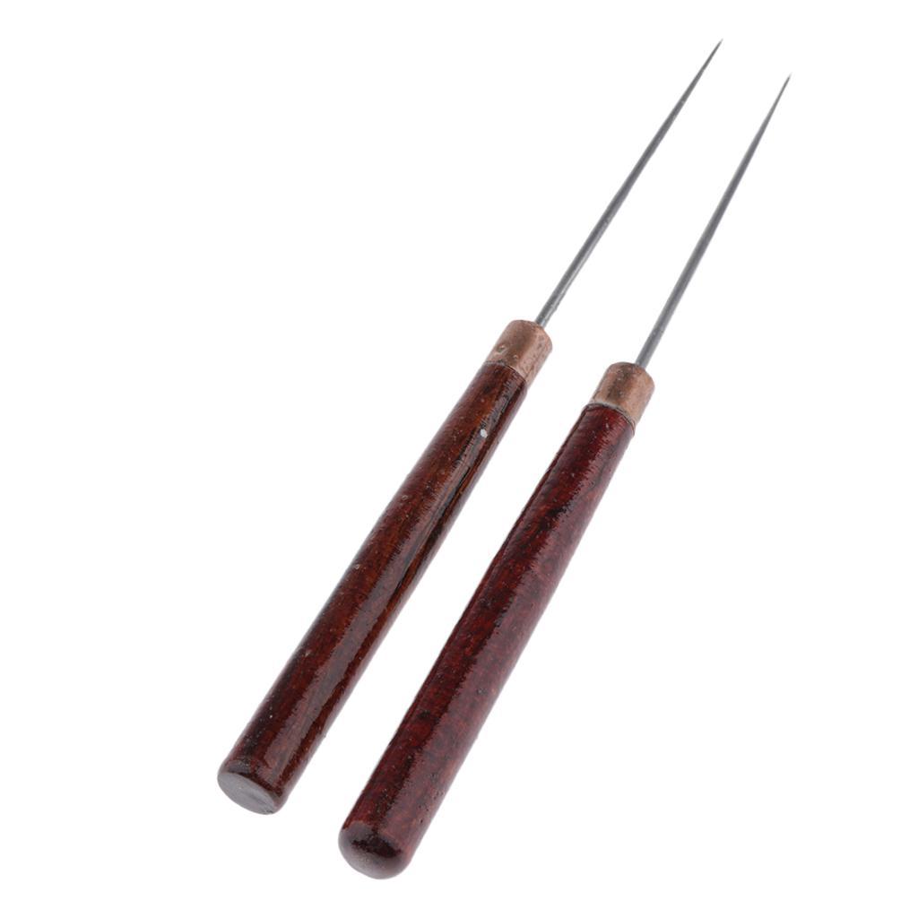 2pcs Wooden Handle Sewing Awl Stitching Awl DIY Leather Craft Accessories