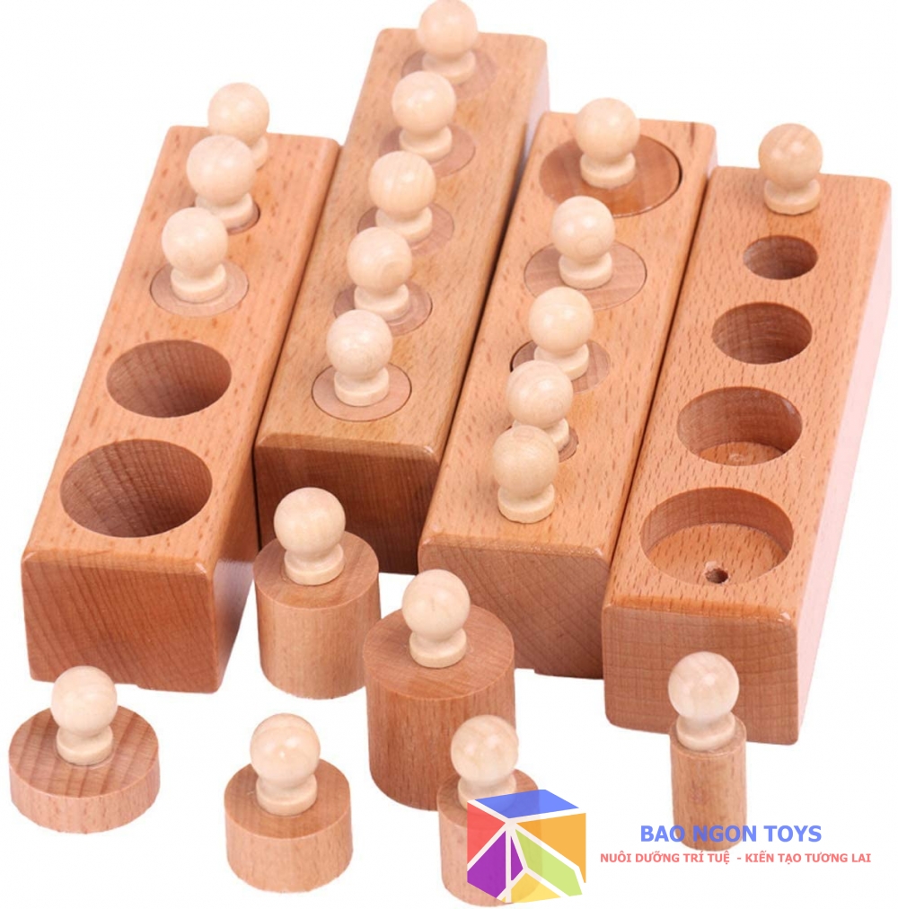 BỘ ĐỒ CHƠI GỖ THÔNG MINH SET 4 HÌNH TRỤ CÓ NÚM, ĐỒ CHƠI GỖ MONTESSORI CHO TRẺ TỪ 0 ĐẾN 3 TUỔI