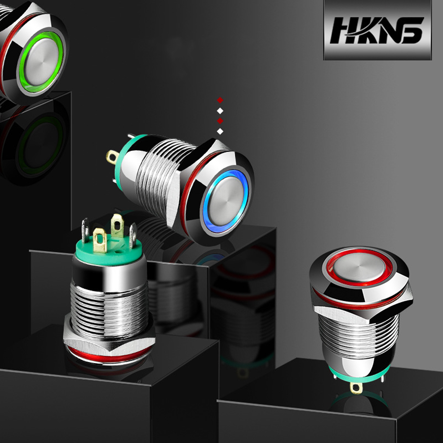 Nút nguồn nhấn nhả, Nút công tắc nhấn Tự phục hồi 12mm (3V-6V, 12V-24V, 110-220V)