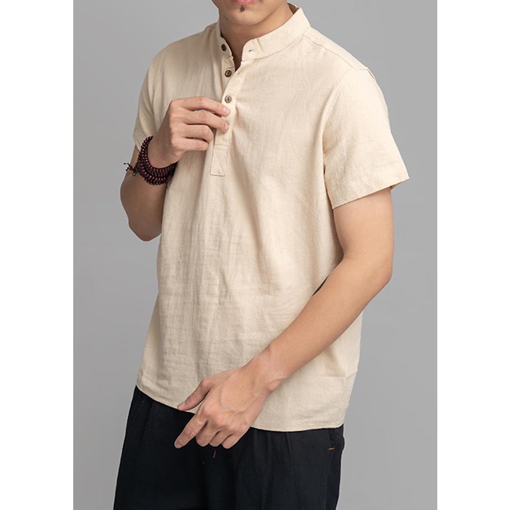 Áo sơ mi đũi nam tay cộc cổ trụ basic trẻ trung
