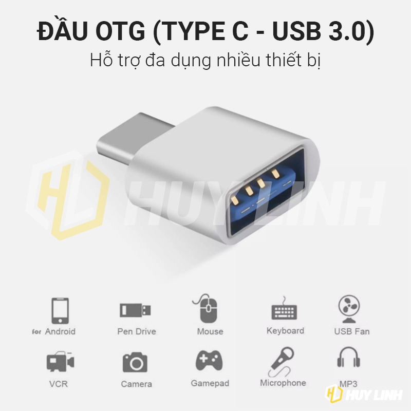 Đầu Chuyển Đổi Type-C sang USB 3.0 cho Điện Thoại/Máy Tính Để Kết Nối Chuột Bàn Phím, Tay Cầm Có Nút Báo Đã Nhận