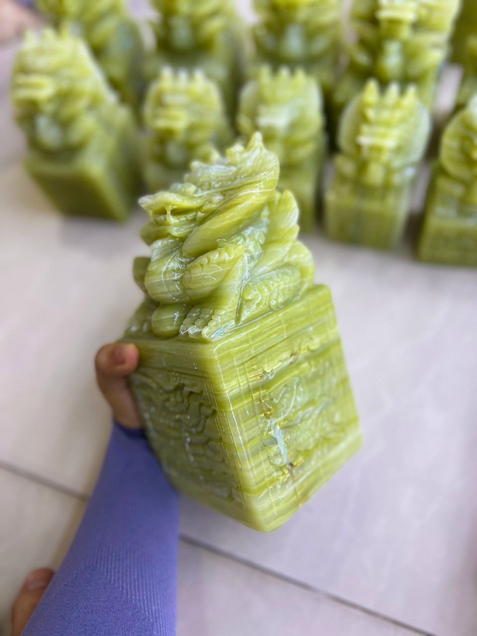 Ấn Rồng Đá Ngọc Onyx Xanh , Ấn Rồng Phong Thủy Để Bàn - Cao 10cm &amp; 12cm &amp; 15cm