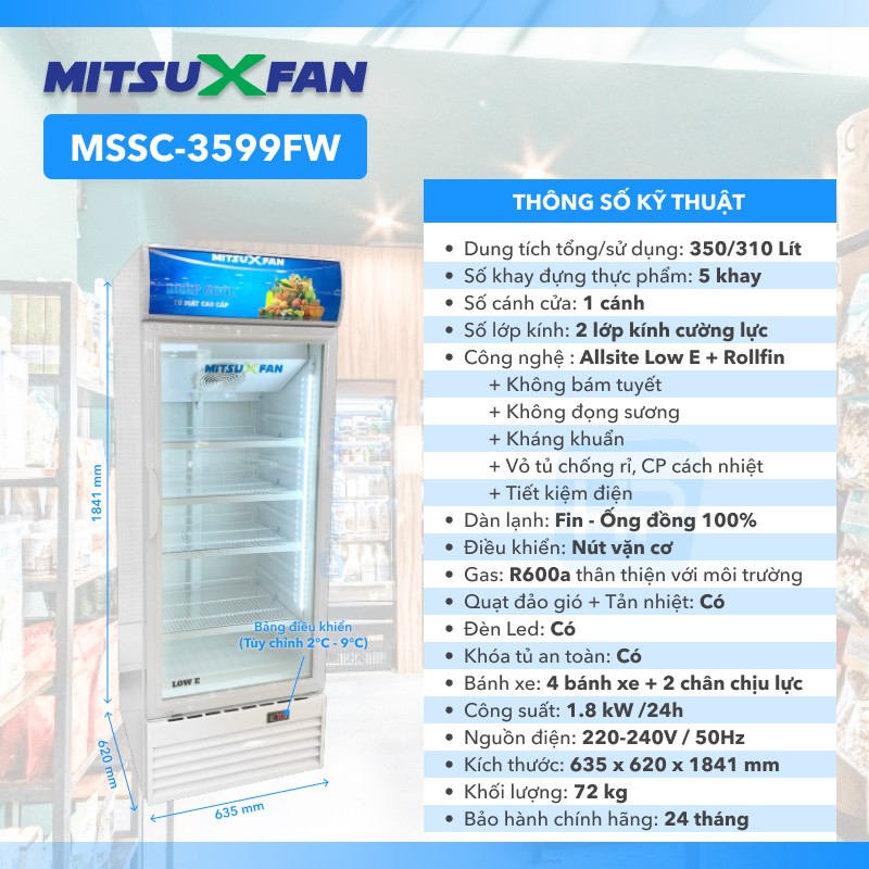 Tủ Mát 2 Cánh MITSUXFAN MSSC-1099FWDE Inverter, Dung Tích 1050/ 920 Lít, Tủ Mát Kép Điều Khiển Điện Tử, Kính Cường Lực Kép, ROLLFIN 100% Đồng, LOW-E Không Bám Tuyết/Đọng Sương, MSSC1099FWDE, Tiết Kiệm Điện - Giao Miễn Phí TP.HCM &amp; Lân Cận, Hàng Chính Hãng