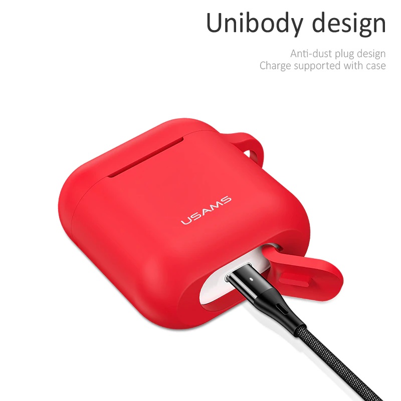 Bao case silicon và dây nối chống mất tai nghe Usams cho Apple Airpods / Earpods - Hàng chính hãng