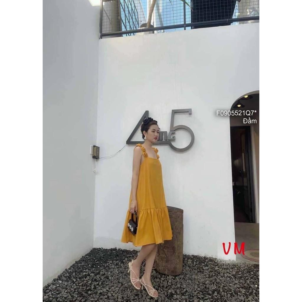 Đầm dáng suông phối đuôi bèo 2 dây đính hoa nổi!