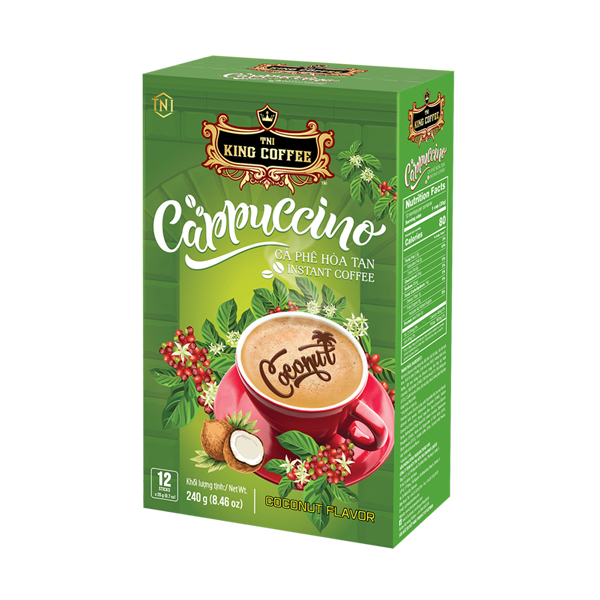 Cà Phê Hòa Tan Cappuccino Vị Dừa KING COFFEE - Hộp 12 gói x 20g
