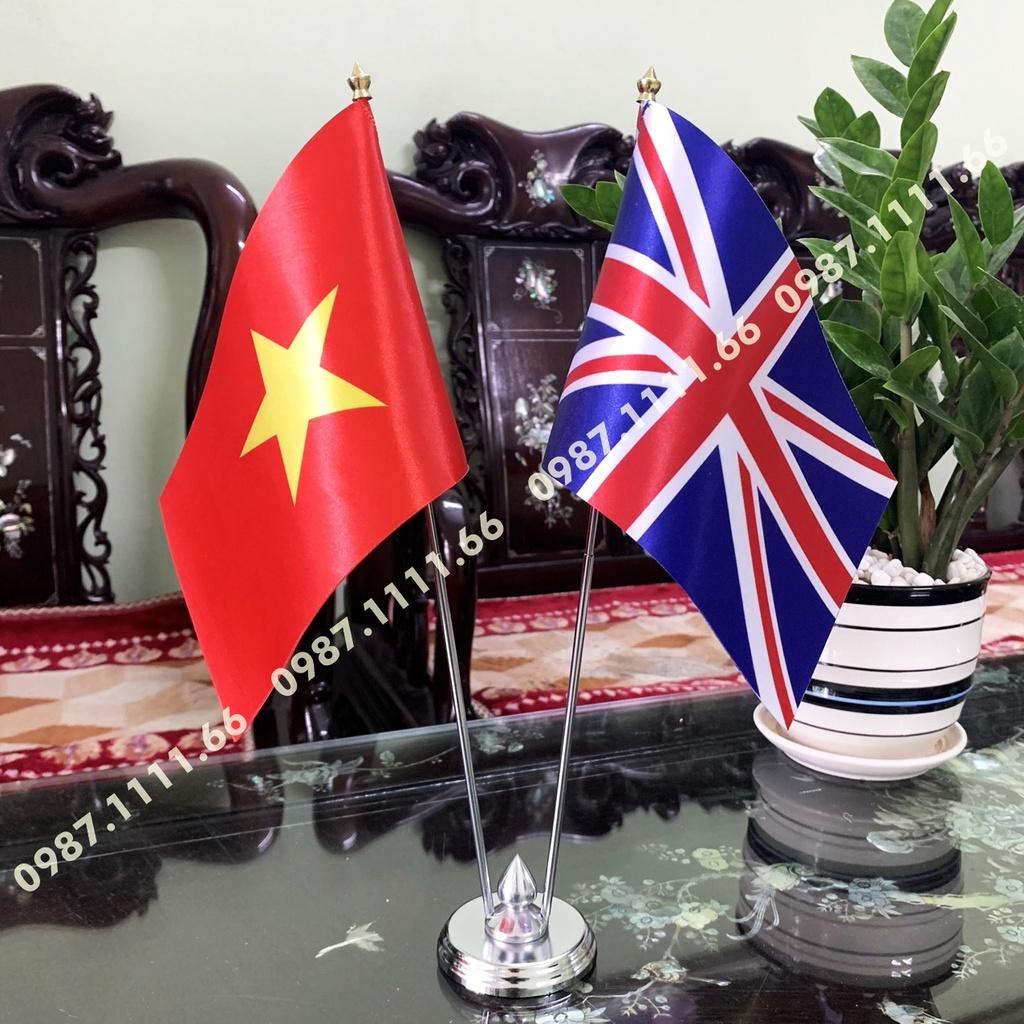 Cờ Để Bàn Trang Trí Đế Thép Loại cắm 2 cờ Việt Nam - Anh