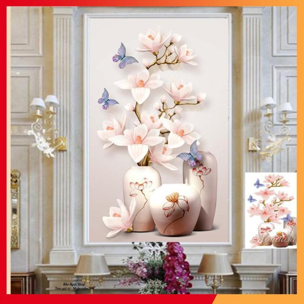 Tranh đính đá Bình hoa lan trắng Kt 57*70 cm | Tranh thêu chữ thập Bình hoa lan