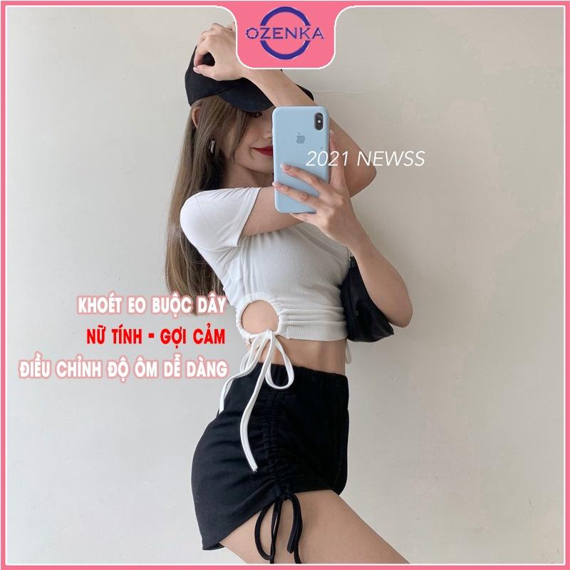 Áo croptop ôm hở eo nữ , crt cộc tay sexy thun gân 100% cotton free size dưới 52 kg mặc đi chơi màu đen trắng