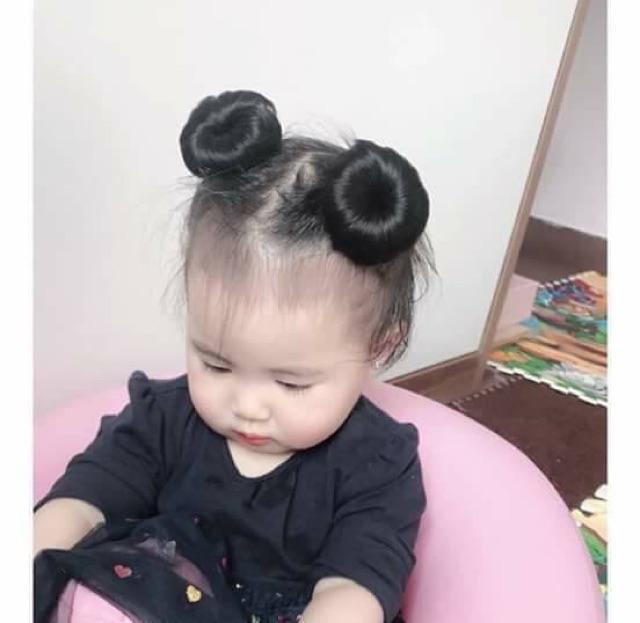 Tóc giả búi natra 50k Búi mini tròn cặp mỏ vịt cho bé giá 1 bên