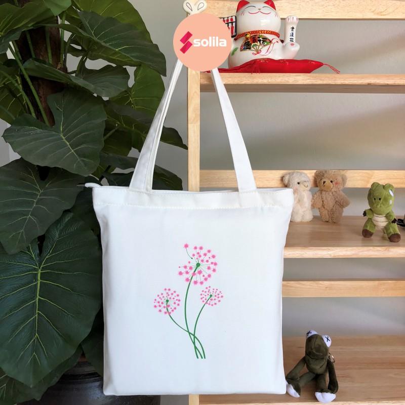 Túi tote bag vải canvas mềm đẹp có khóa và túi phụ cho bạn nữ đi học đi làm thời trang hàn quốc