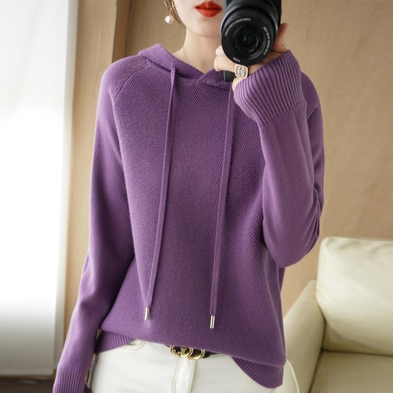 Áo len kiểu hoodie mũ trùm đầu len dệt kim mềm mại co giãn, áo len nữ mặc thu đông mã VAA0482