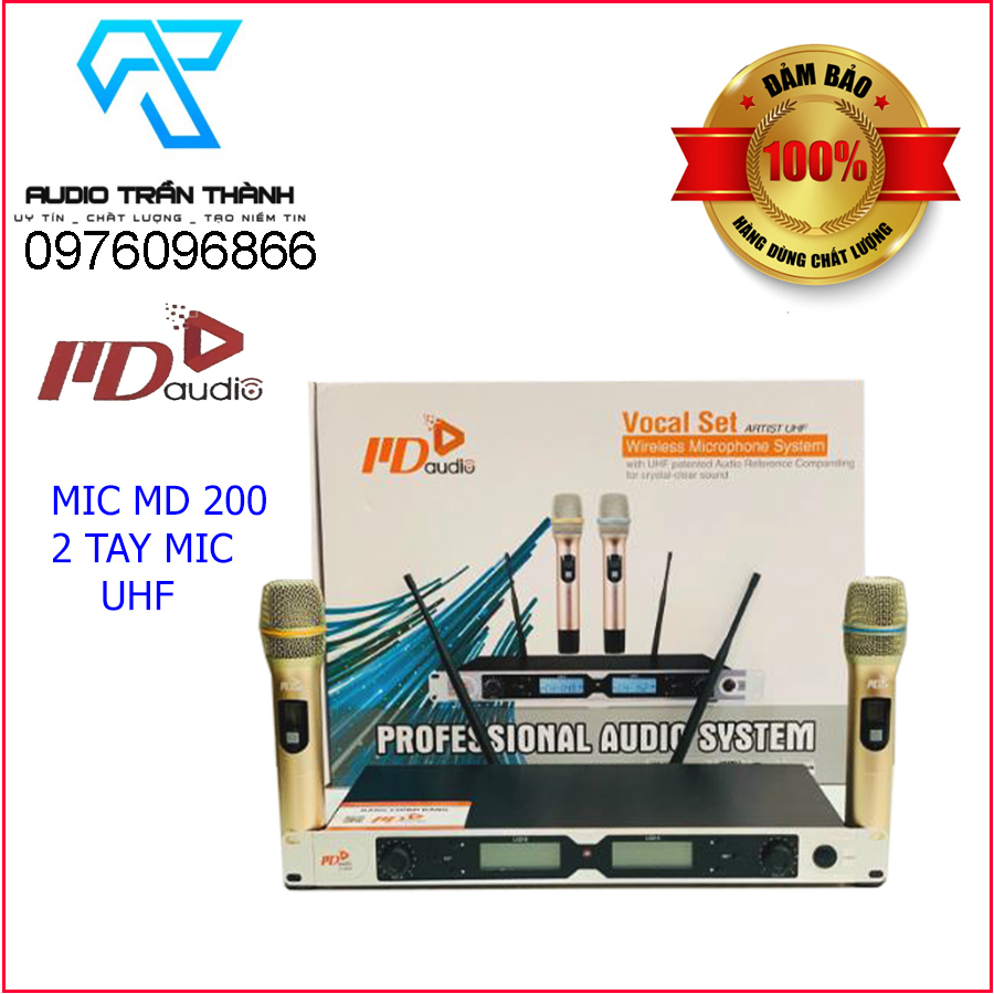 Micro không dây CMAUDIO Model MD-200i hàng chính hãng cao cấp thế hệ 2022,có tự ngắt - Tặng kèm Combo khay sạc pin tiểu + 4 viên pin gắn mic 1200 mah