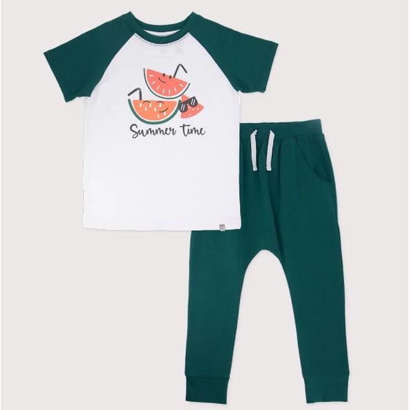 Bộ áo raglan quần dài bé trai 2 - 5 tuổi vải cotton in hình dưa hấu trước ngực TPTS2-1424B - OETEO Tropical Land