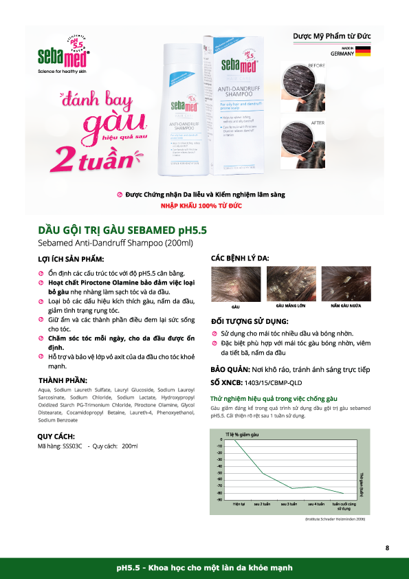 Sebamed  Dầu Gội Làm Sạch Gàu Anti-Dandruff Shampoo PH 5.5 200ml