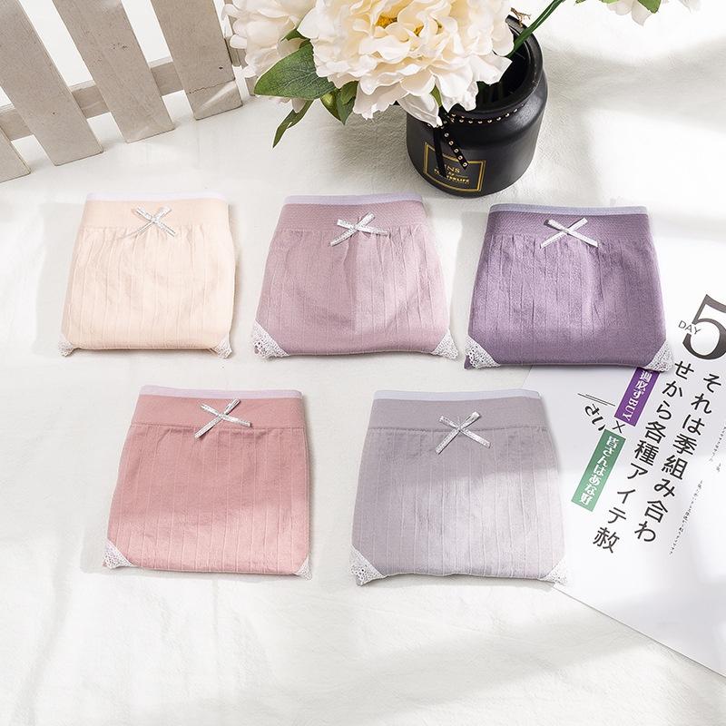 Hộp 5 quần lót cotton kháng khuẩn mềm mịn đính nơ dễ thương cho nữ QLN16