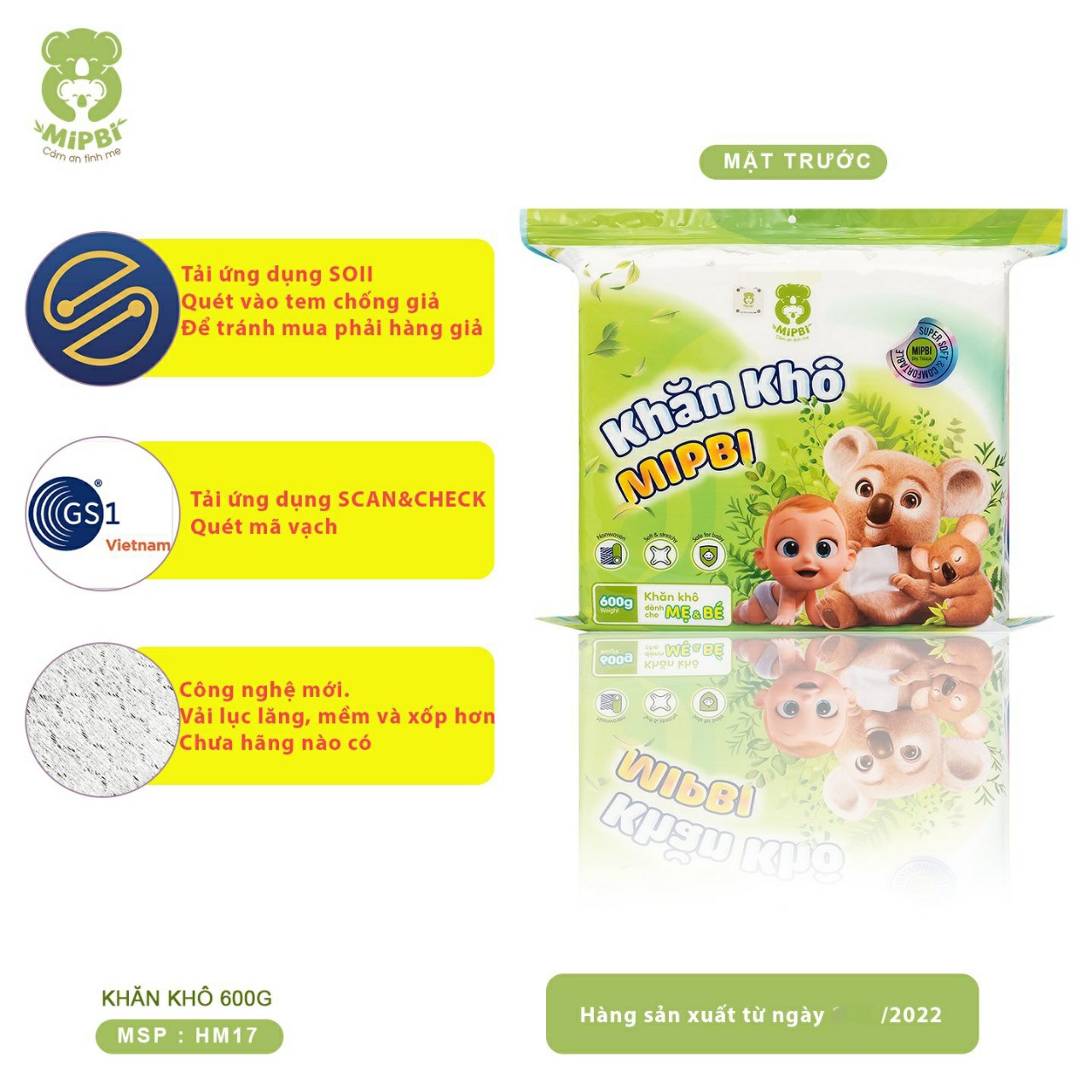 Combo 3 bịch khăn khô đa năng Mipbi 600g