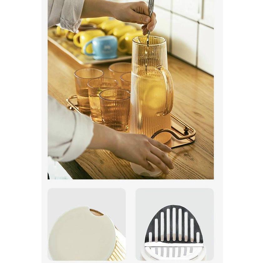 Bình đụng nước uống thủy tinh cao cấp vân tăm 1270ml mạ vàng