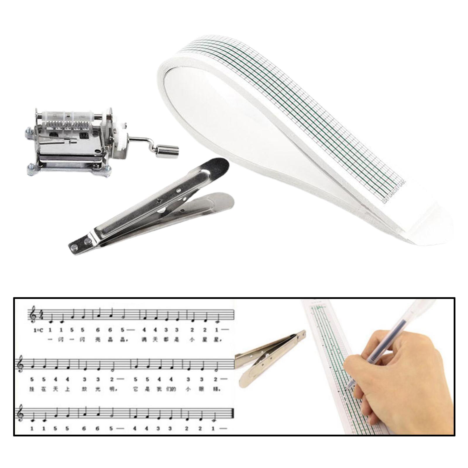 Hand Crank Music Box Movement 15 Note with 20 Paper Strips and Hole Puncher