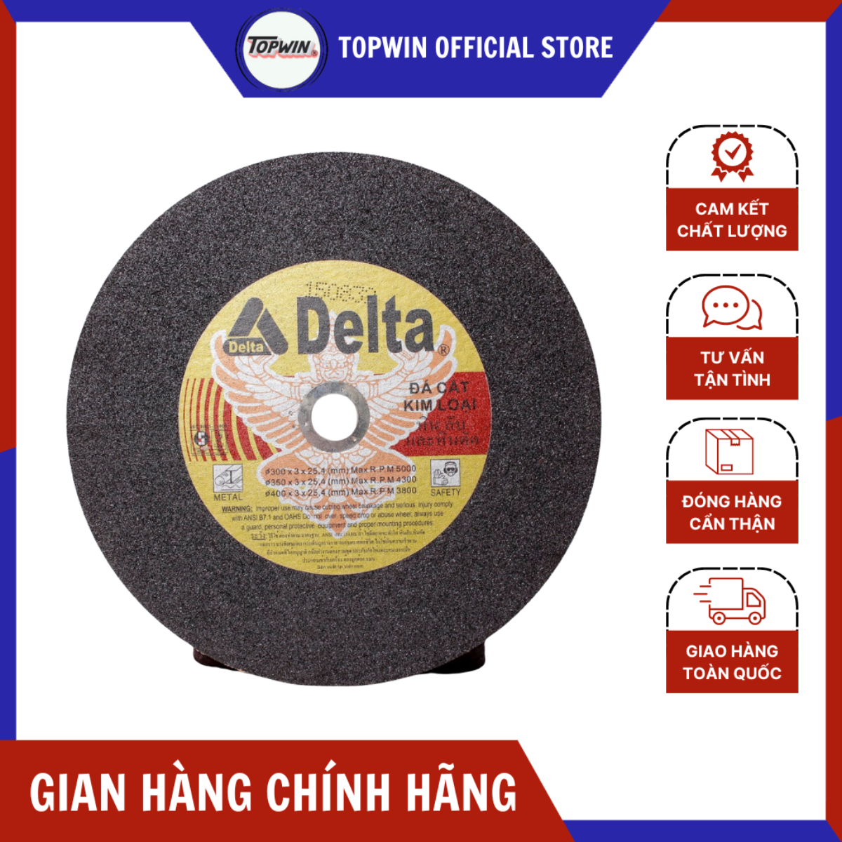 (25 Viên) Đá Cắt Kim Loại Delta 350x3x25.4mm Thiết Kế Lưỡi Đá Sắc Nét và Chống Mài Mòn | TOPWIN Official Store