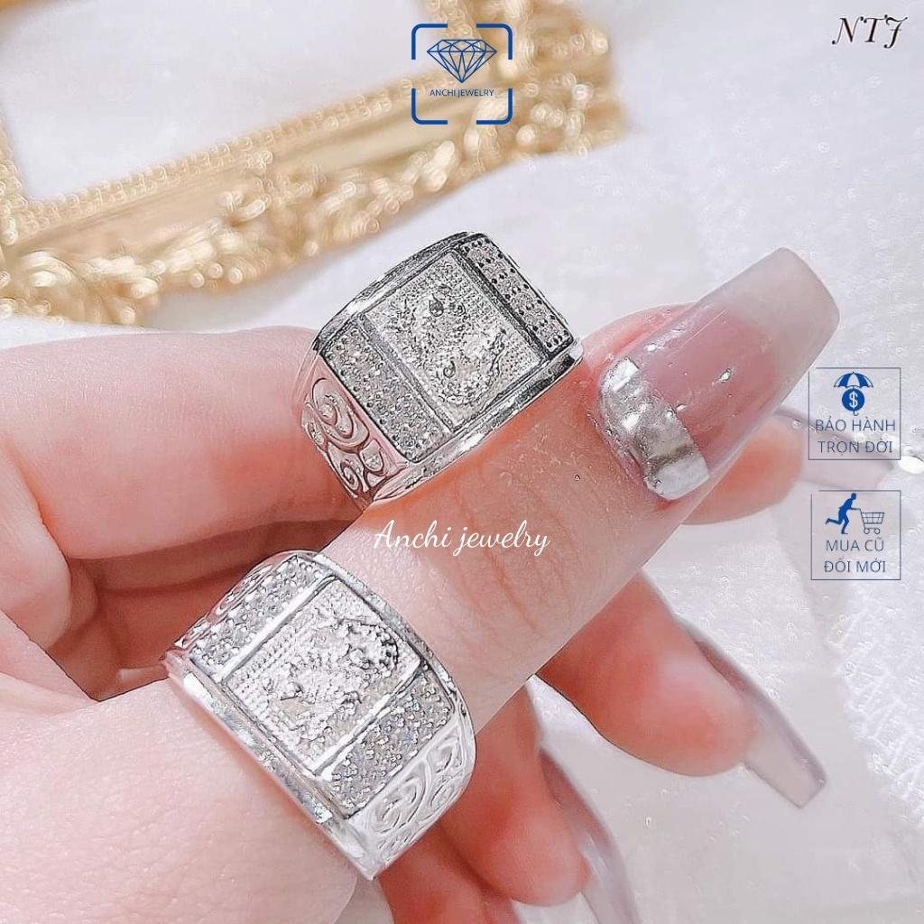 Nhẫn nam mặt vuông to bạc 925 khắc hoa văn đẹp ngầu, Anchi jewelry