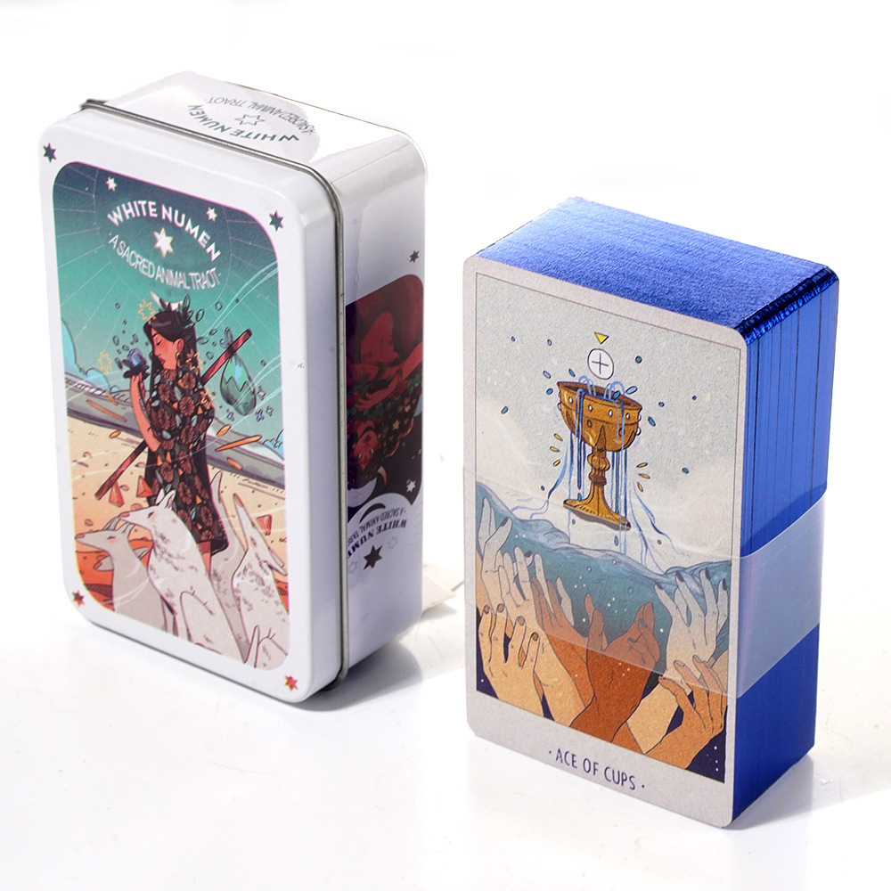 Bộ Bài The White Numen Tarot Hộp Thiếc Mạ Cạnh Xanh 78 Lá Tặng Đá Thanh Tẩy