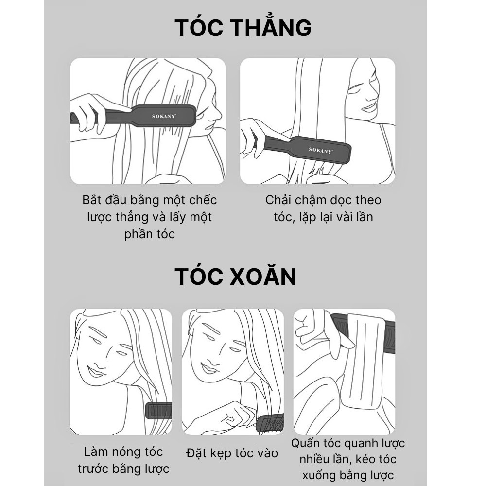 Lược điện tạo kiểu ion âm SOKANY SK-1008, 5 chế độ nhiệt cho các kiểu tóc khác nhau, giúp tóc siêu thẳng, chuẩn salon tại nhà - HÀNG CHÍNH HÃNG