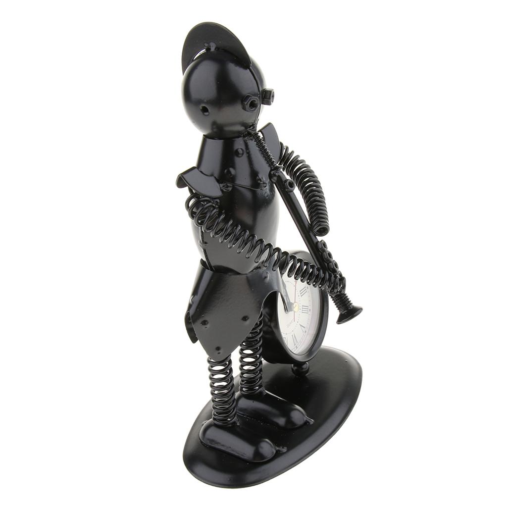 Metal Art Trumpet Player Figure Table Clock Home Table Ornaments Display