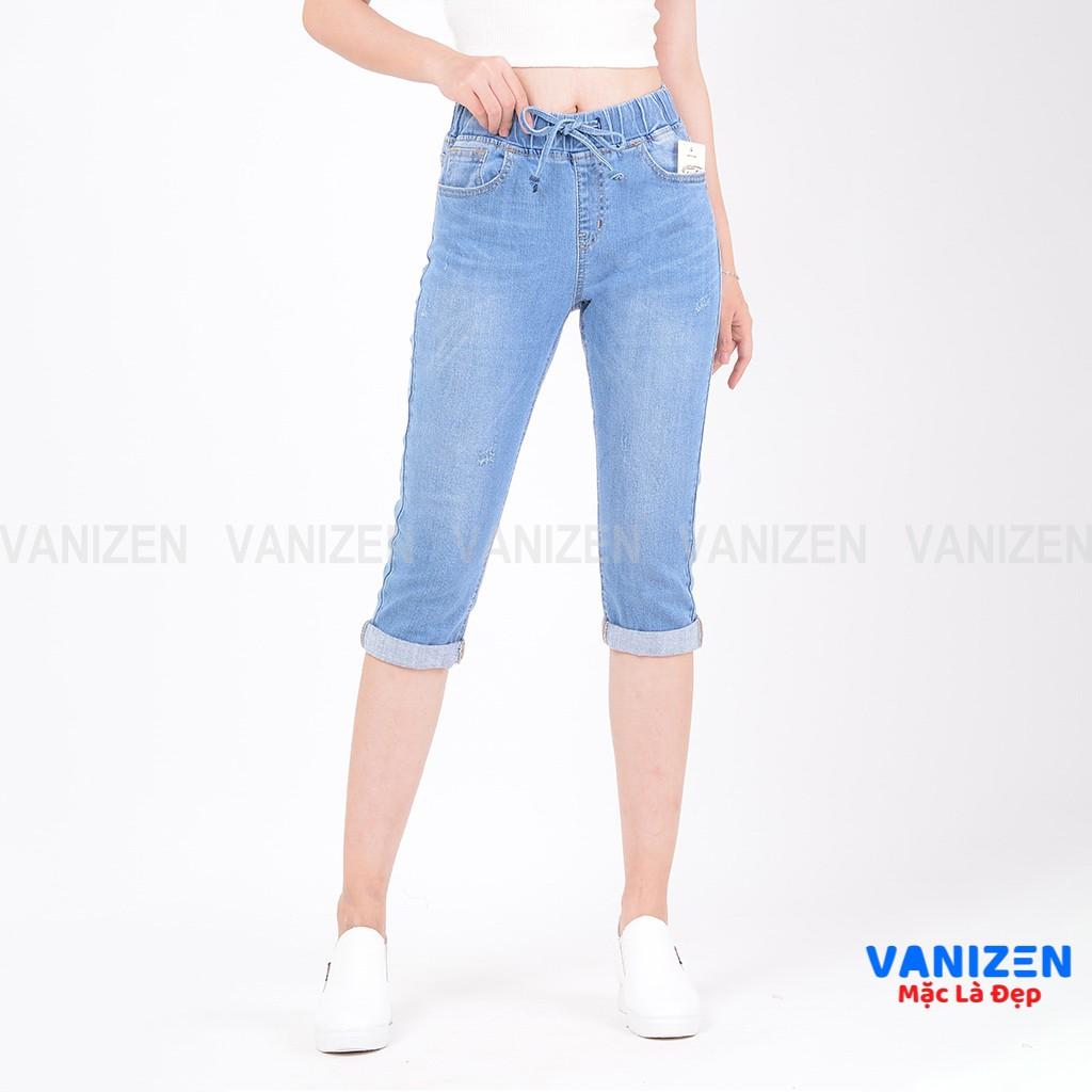 Quần ngố jean nữ đẹp lưng cao cạp chun xước nhẹ mã 358 VANIZEN