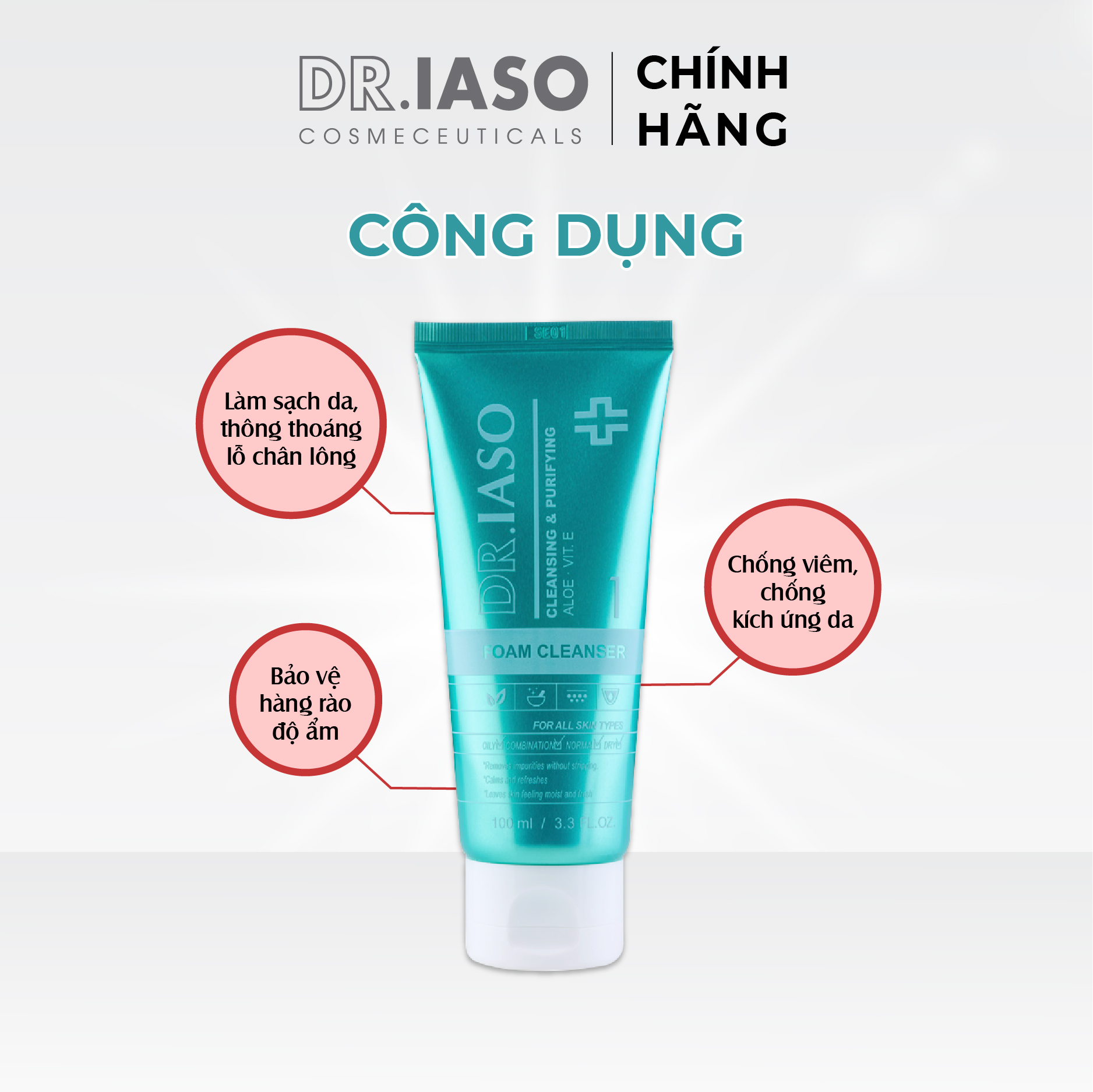 D32 Sữa rửa mặt tạo bọt Dr IASO Foam Cleanser 100ml