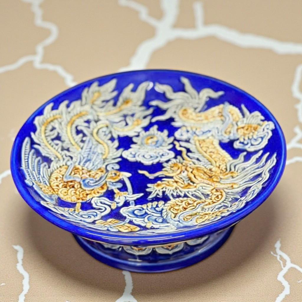 Bộ sứ men xanh RỒNG VIỆT - Gốm Bát Tràng cao cấp, men xanh dương với họa tiết Rồng phượng tinh xảo