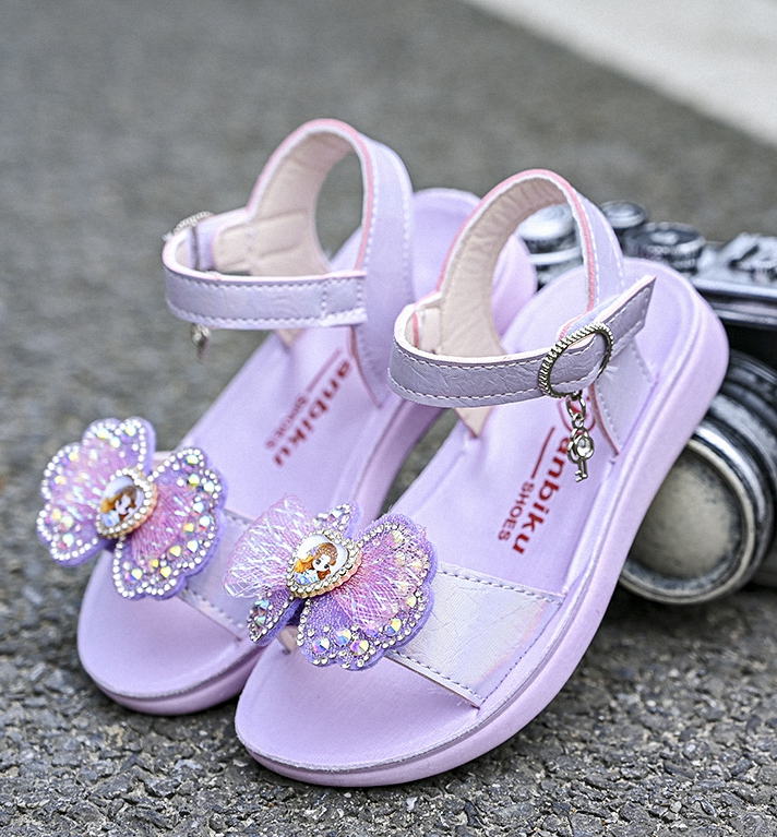 Sandal đính nơ hình công chúa cho bé gái - Xăng đan đi học cho bé gái TTV60