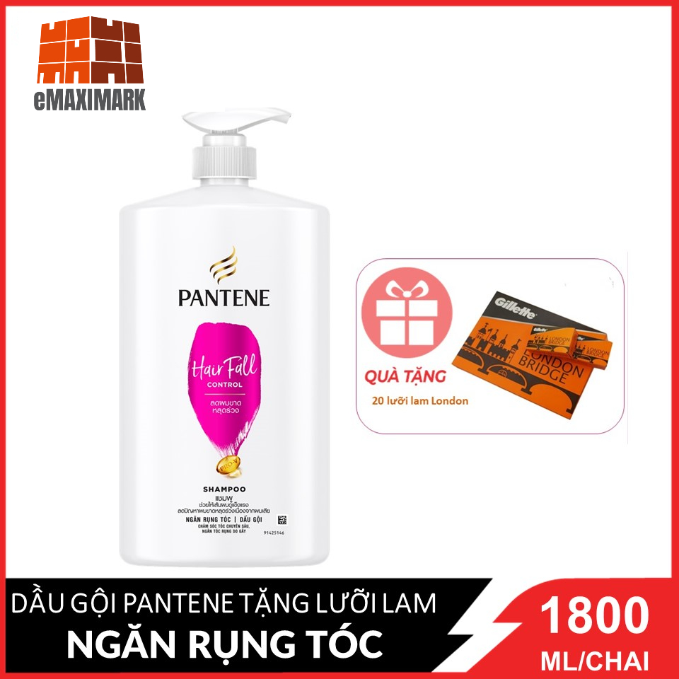 Dầu gội siêu to Pantene Ngăn rụng tóc 1800ml tặng kèm 20 hộp lam London