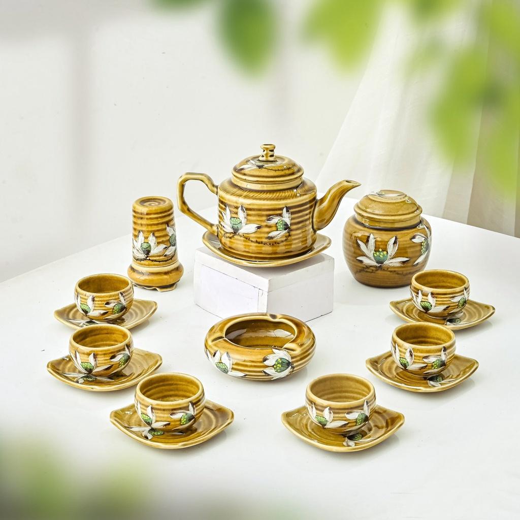 Bộ ấm chén Men hỏa biến chữ thập - Gốm sứ Bát Tràng - Làng Gốm