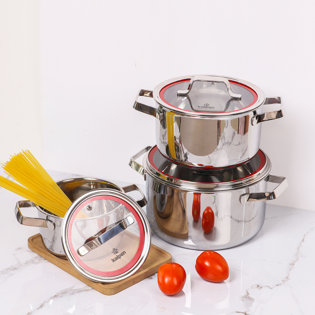 Bộ Nồi INOX 304 Cao Cấp 3 Lớp Liền Khối Emer EM1 Size 16-20-24cm Chính Hãng KALPEN