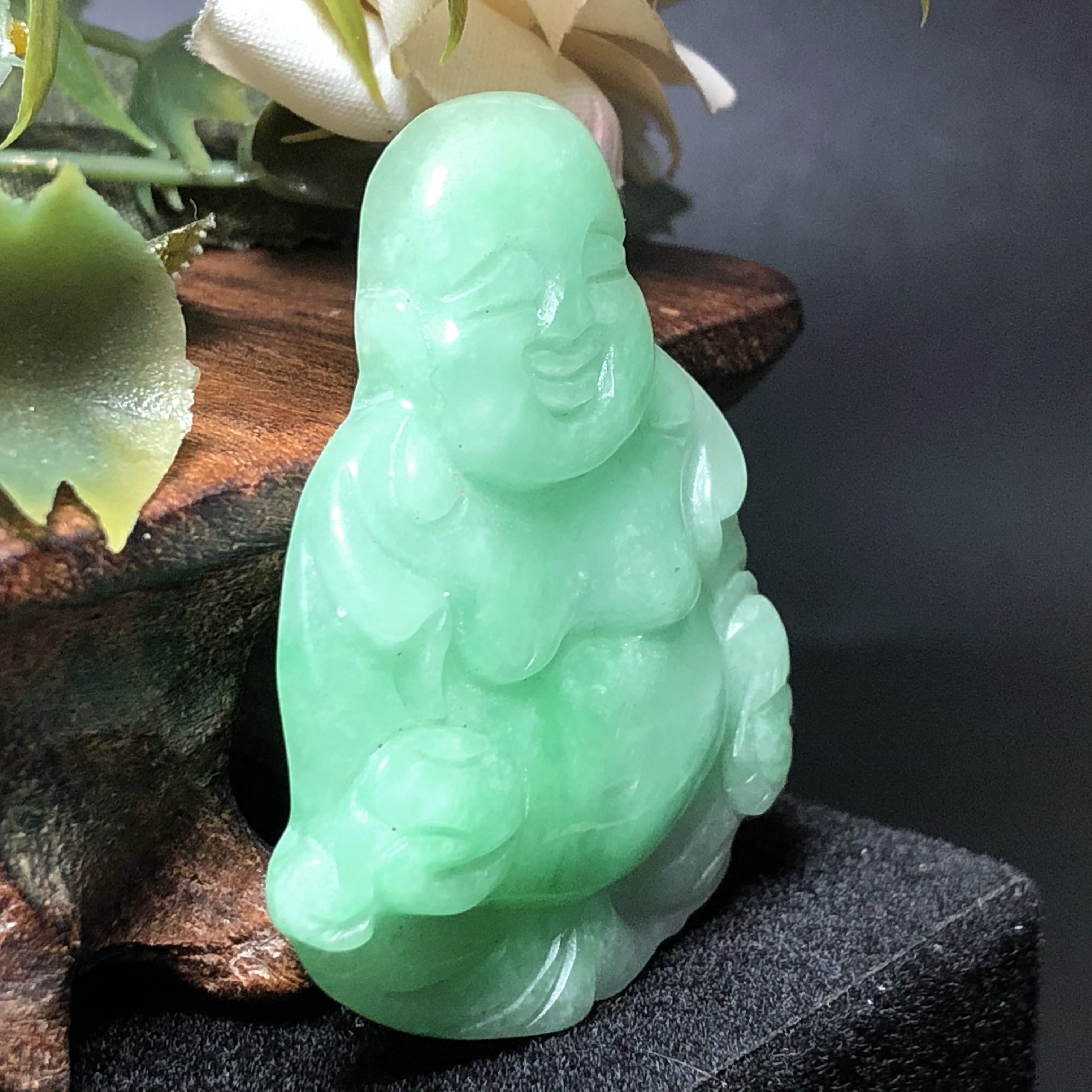 Mặt Phật Di Lặc Cẩm Thạch xanh lí cao cấp