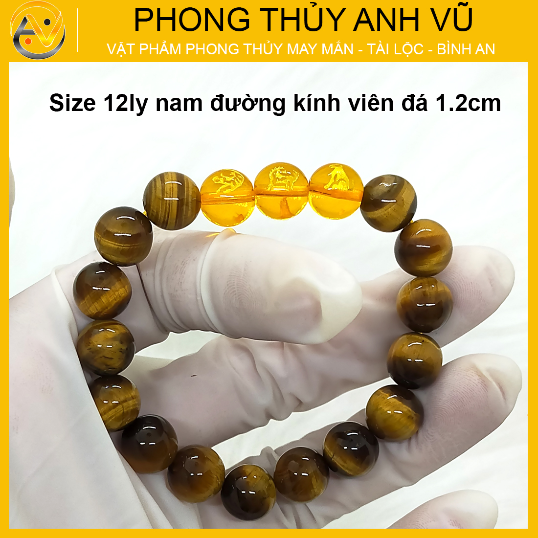 Vòng phong thủy mệnh thổ dần ngọ tuất chất liệu mắt hổ vàng nâu tự nhiên - size 8 10 12ly cho nam nữ - may mắn tài lộc - Vòng Tam Hợp Anh Vũ