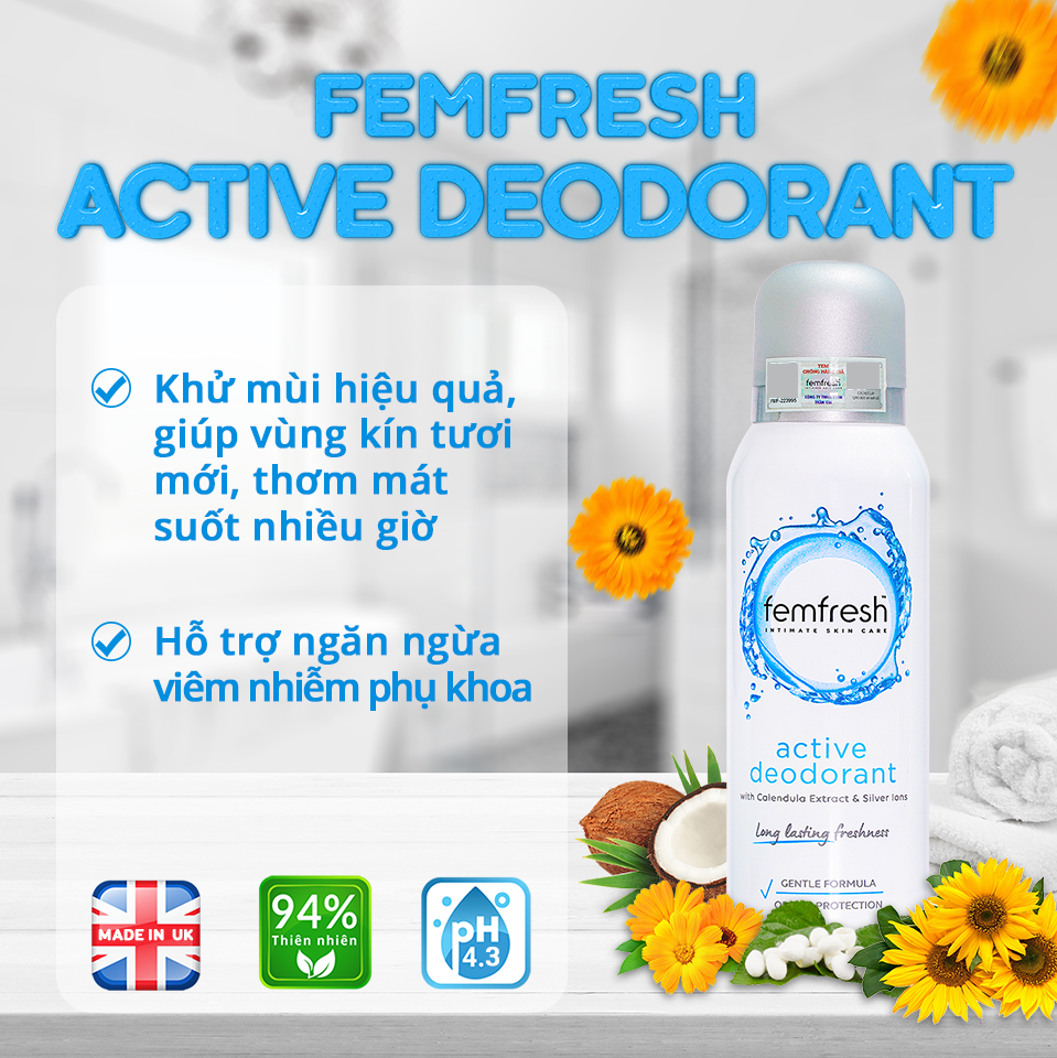 [COMBO]  Bộ Đôi Dung Dịch Vệ Sinh Phụ Nữ Femfresh Daily Wash 150ml &amp; Xịt Thơm Mát Khử Mùi &quot;Cobe&quot; Femfresh Active Deodorant 125ml