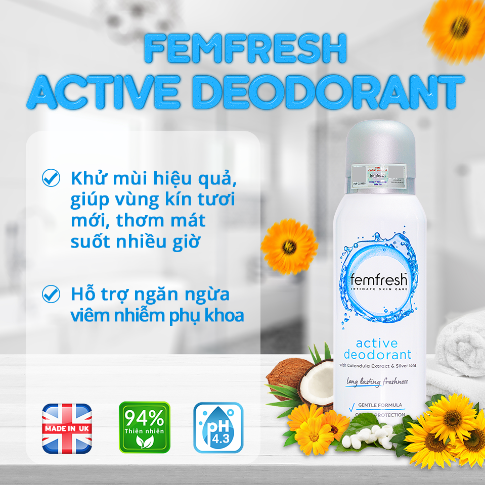 Xịt Thơm Mát, Khử Mùi "COBE" Femfresh Deodorant Spray Chứa Ion Bạc Lưu Hương Suốt 12h 125ml