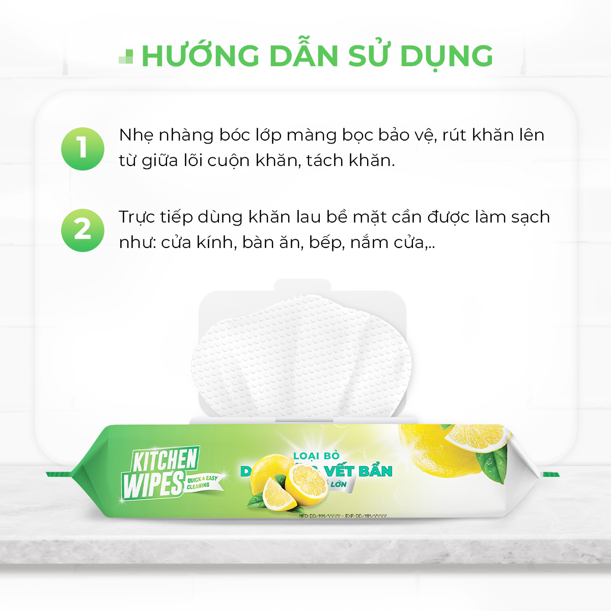 Khăn giấy ướt lau bếp Ecowipes khổ lớn 30x20 cm Kitchen Wipes gói 42 tờ loại bỏ dầu mỡ và vết bẩn nhanh chóng