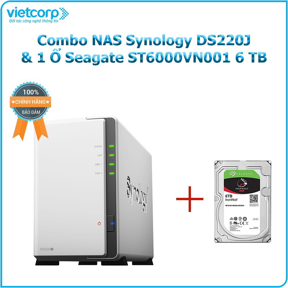 Combo Thiết bị lưu trữ NAS Synology DS220J và 1 Ổ cứng Seagate ST6000VN001 6 TB - Hàng Chính Hãng