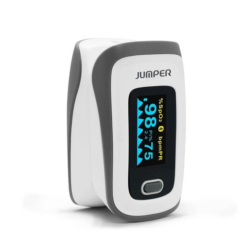 Máy đo nồng độ oxy máu và nhịp tim,chỉ số PI Jumper 500F (FDA Hoa Kỳ + xuất USA), Kết nối Bluetooth APP mobile, màn hình OLED